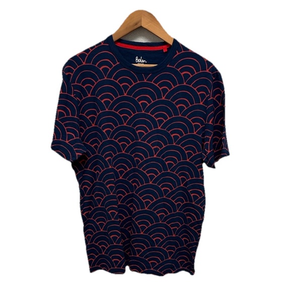 BODEN Mens Short Sleeve Waved Tee Shirt Sz Large Coastal Casual - Picture 1 of 7